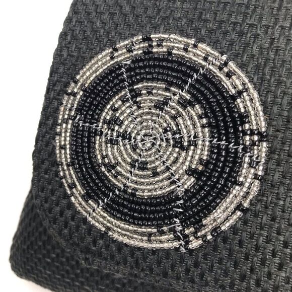 Boutique Black Burlap and Bead Medallion Summer Envelope Clutch Bag - Picture 13 of 13
